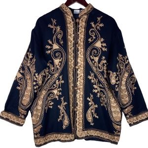 Soft Surroundings Black and Gold Embroidered Jacket